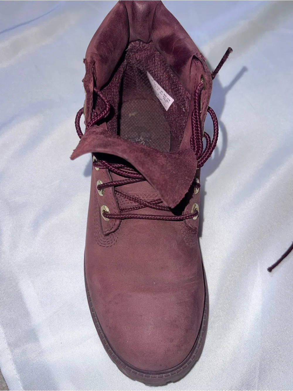 Timberland 6-Inch Premium Boots Burgundy Gold Logo Kids Size 4 - Picture 14 of 14